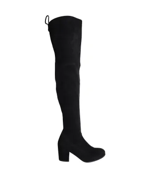 Stuart Weitzman Over The Knee Heeled Boots in Black Suede Weather Proof Durable Comfort
