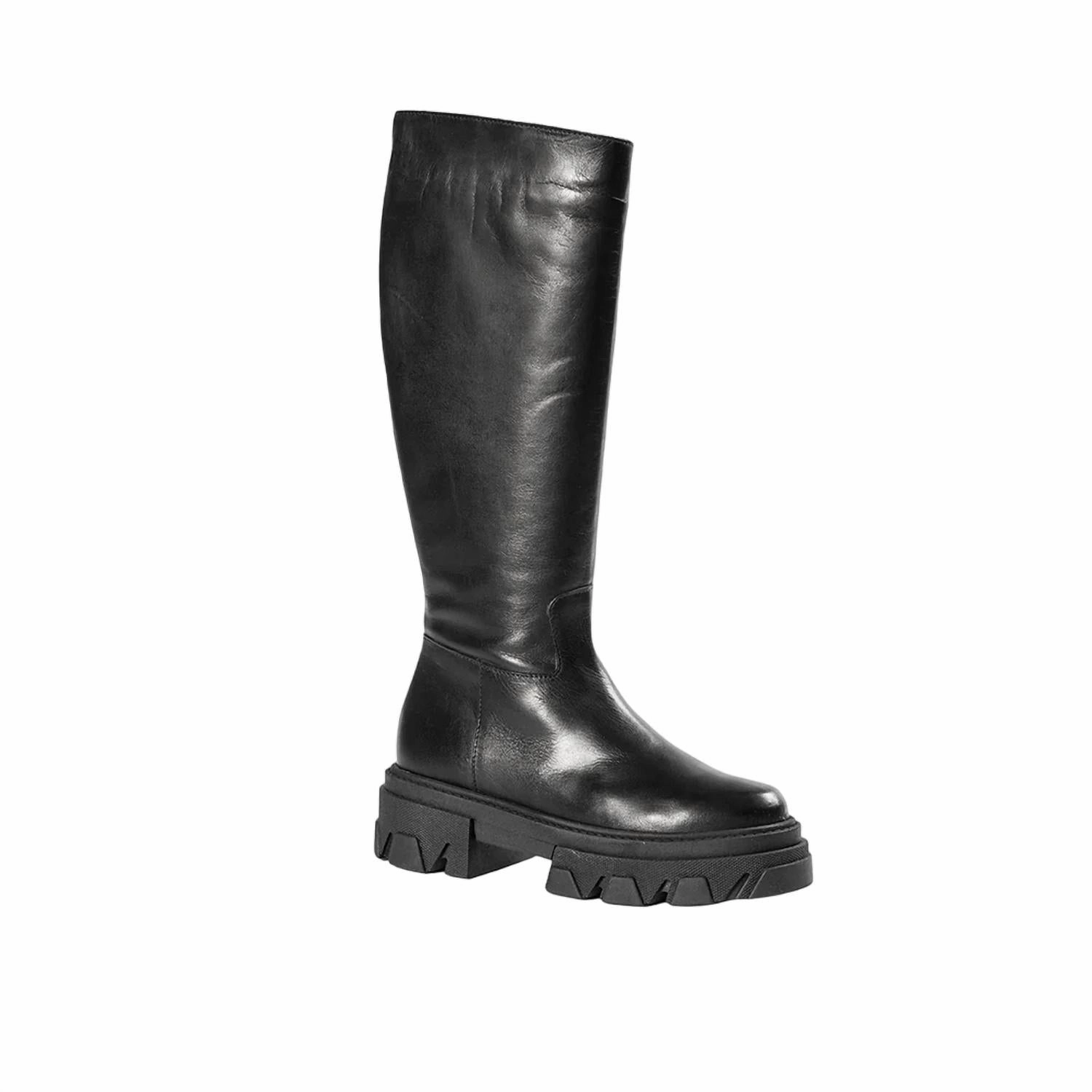 Women Blaze Leather Combat Boot In Black Mud Resistant Daily Walks