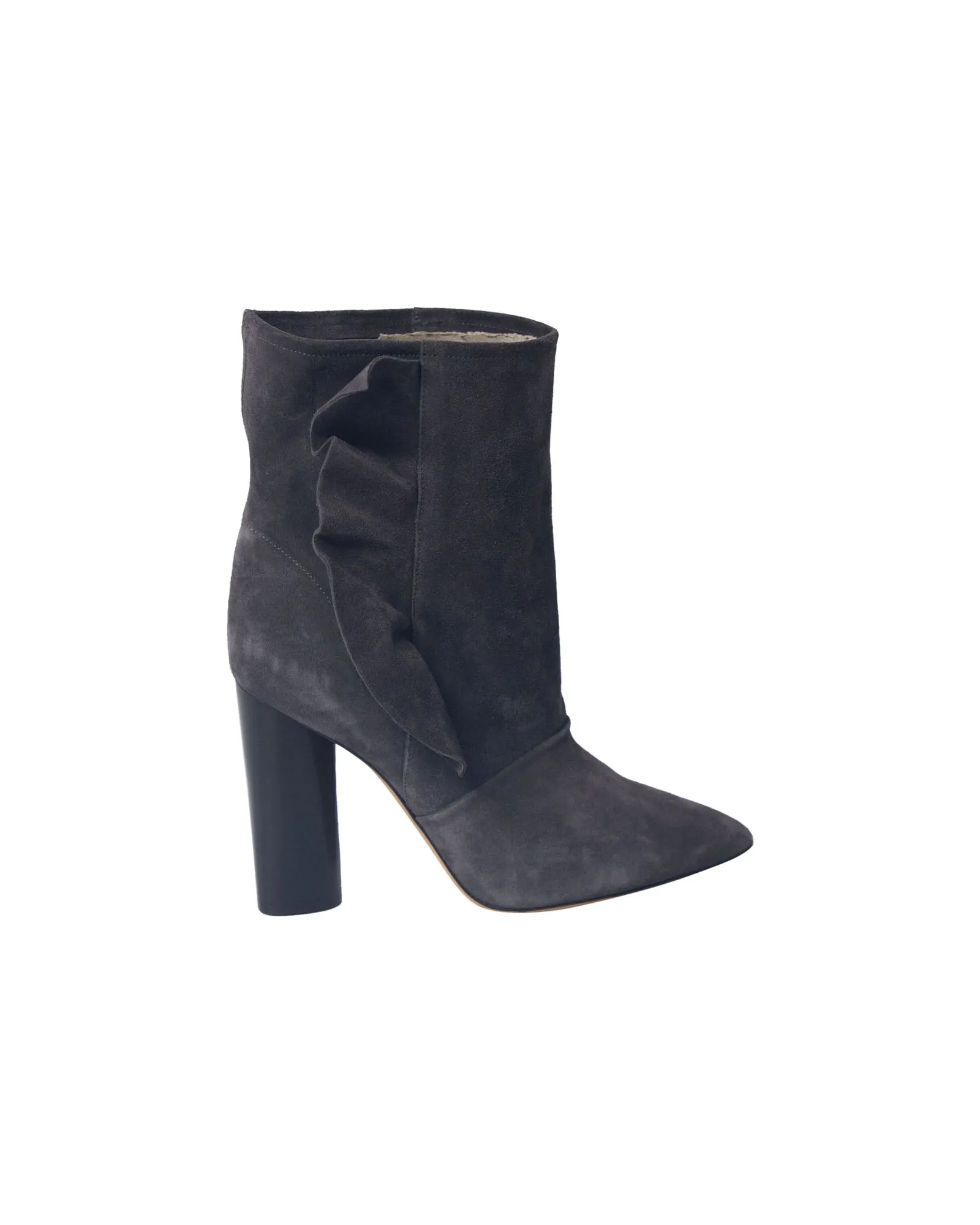 Leather Comfort Iro Ruffle Trimmed Ankle Boots in Grey Suede