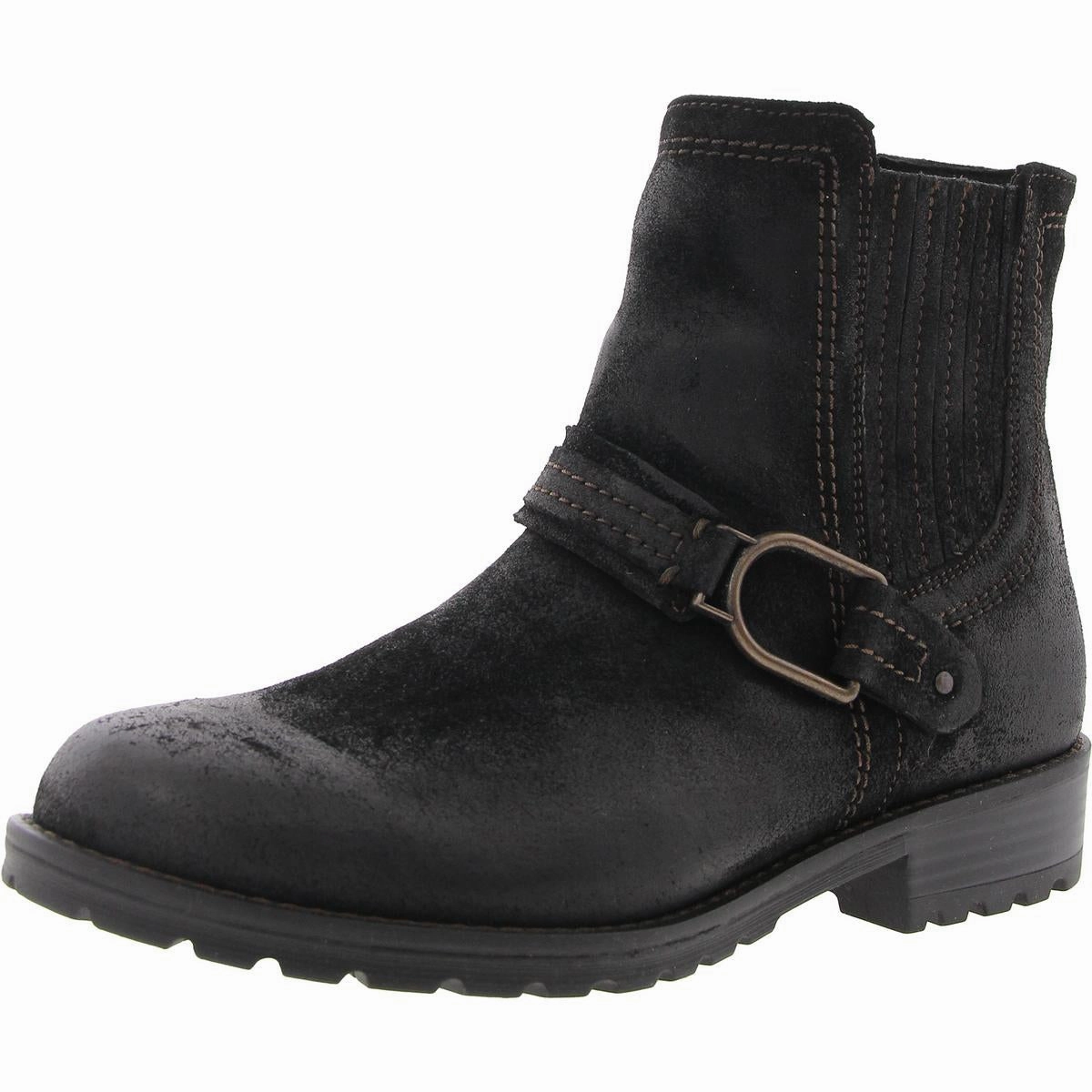 Long distance Rain Safe Aspra Buckle Womens Distressed Suede Ankle Boots