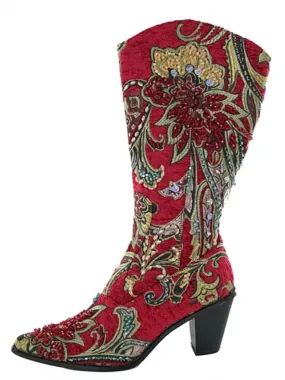 Crystal Embellished Boot In Red Quick Drying Cold Climate