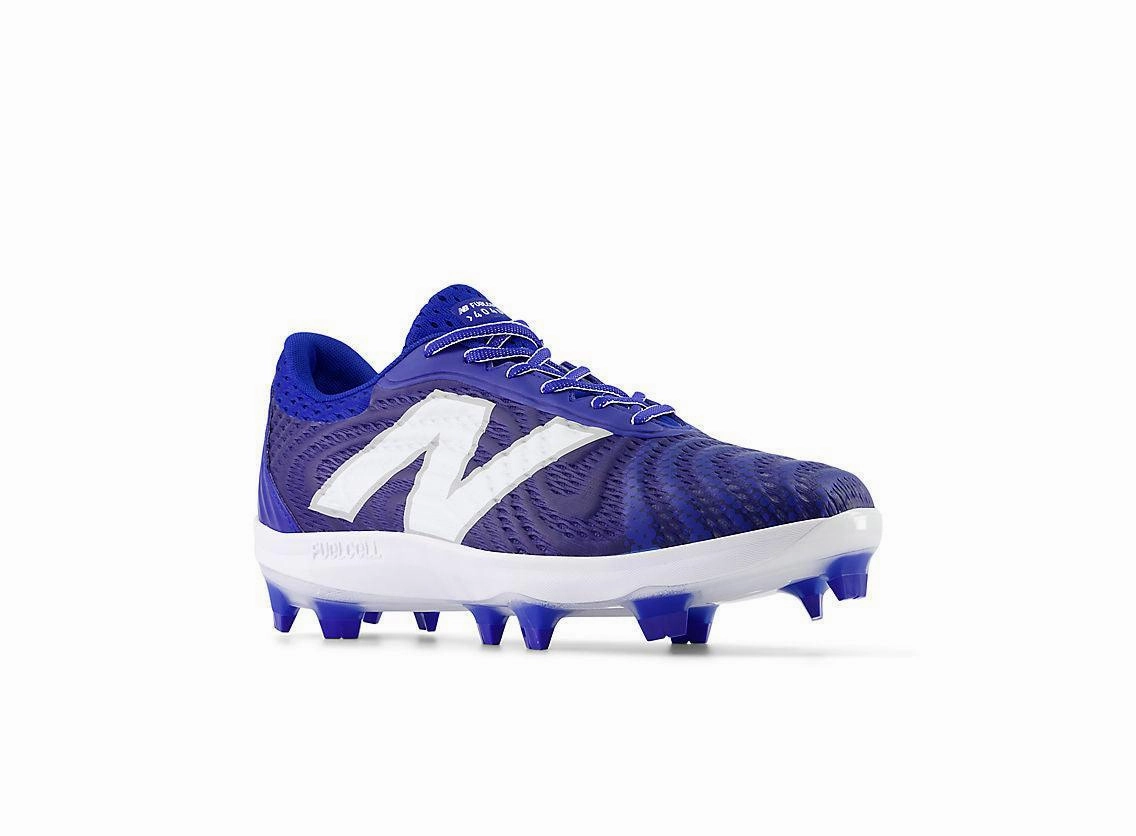 fabric upper shoes running in a forest New Balance Men's FuelCell 4040 V7 Molded Baseball Cleats - Team Royal / White - PL4040B7