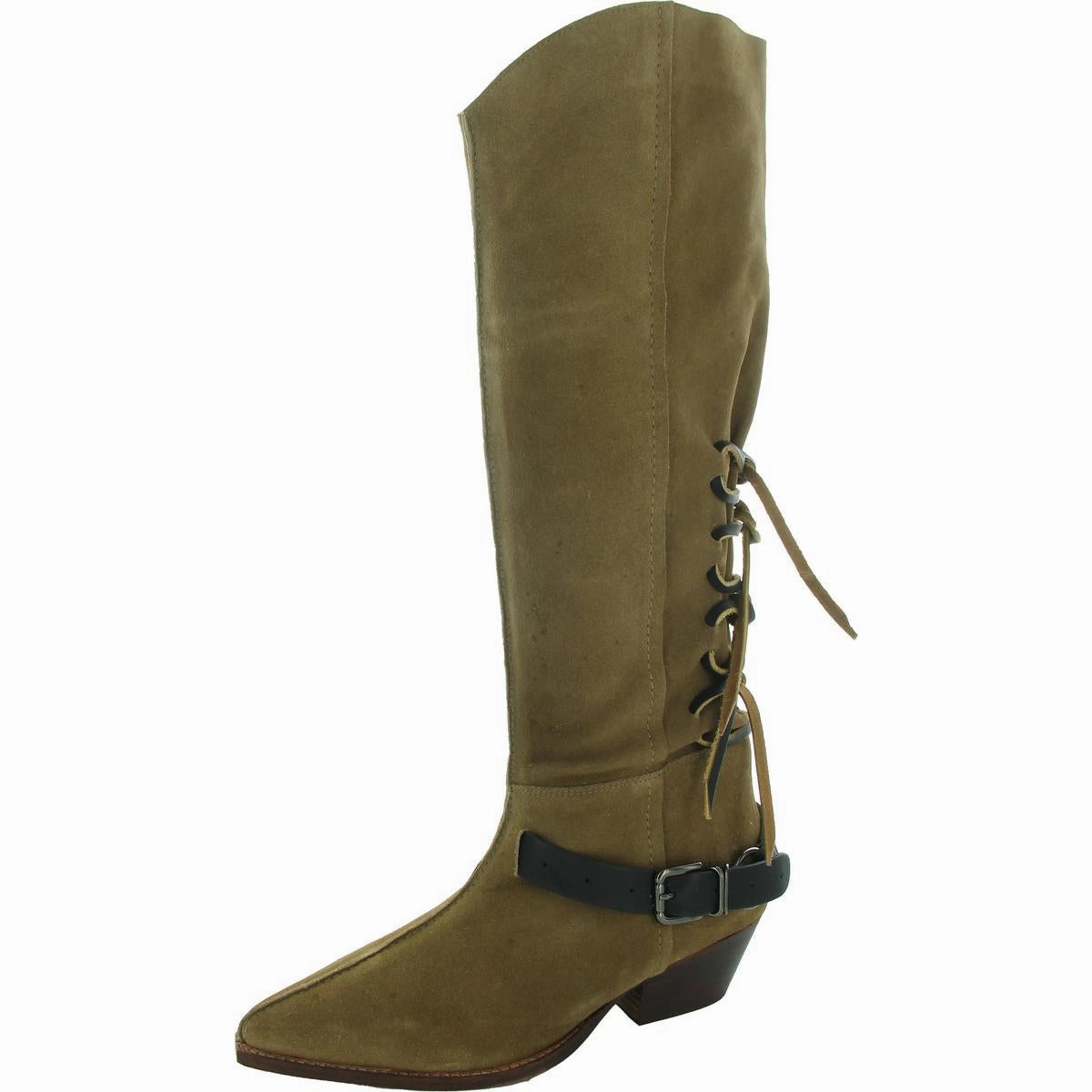 Low Profile Urban Commute Quality Sole Back Lace Sway Low  Womens Belted Leather Knee-High Boots
