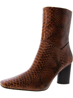 Hinda Womens Snake Print Embossed Ankle Boots Warm Touch