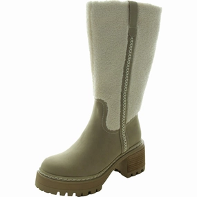 Built Tough Denim Touch Teirson Womens Block Heel Faux Fur Knee-High Boots