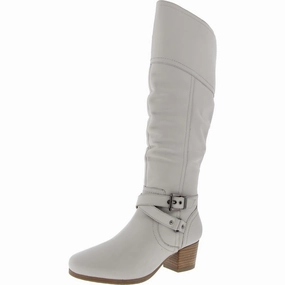 Dakota Womens Buckle Leather Knee-High Boots Patterned Surface Heavy Weather