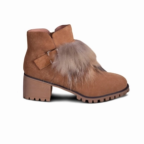 Ladies Amanda Sheepskin Boot In Tan Vintage Style Warm Touch
