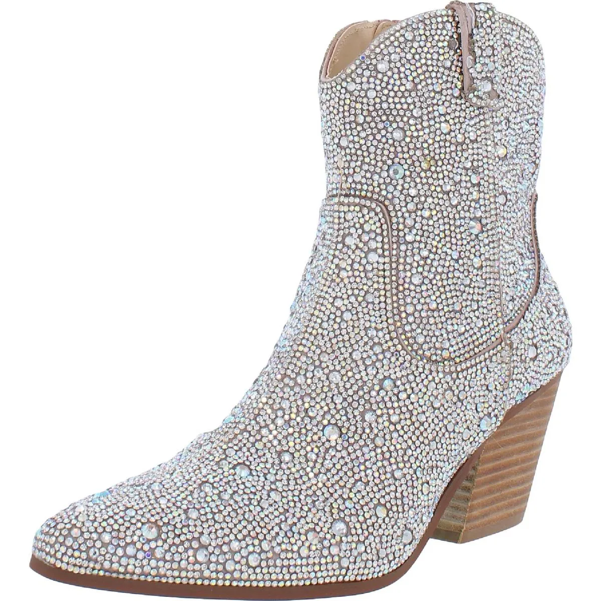 Diva  Womens Glass Stones Zipper Cowboy, Western Boots Tread Control