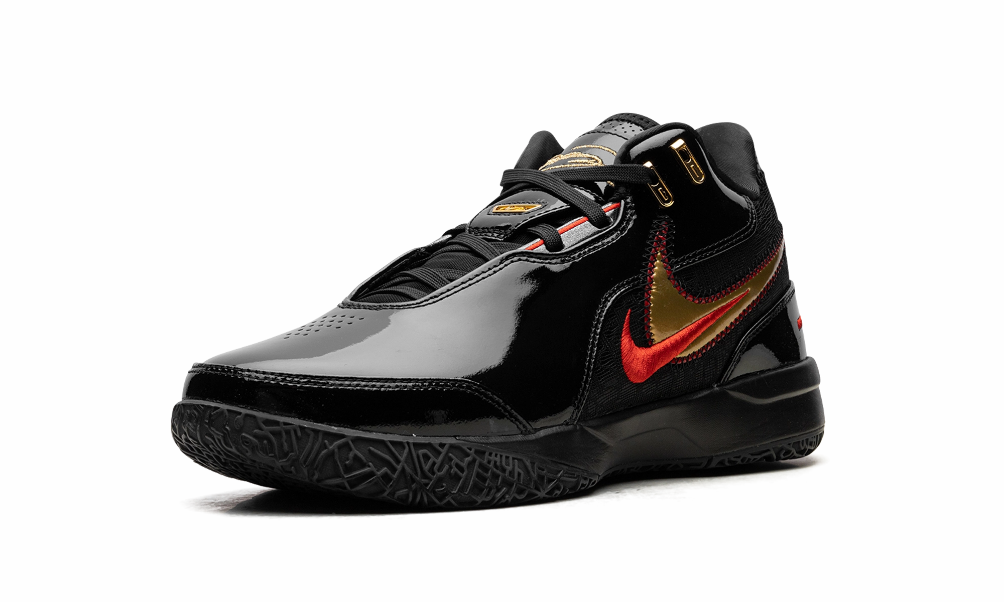 Enhanced Heel Lock Premium Leather Zoom LeBron NXXT Gen AMPD "Black University Red Gold"