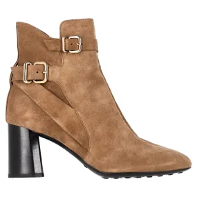 Step Control Tod's Buckled Ankle Boots in Brown Suede