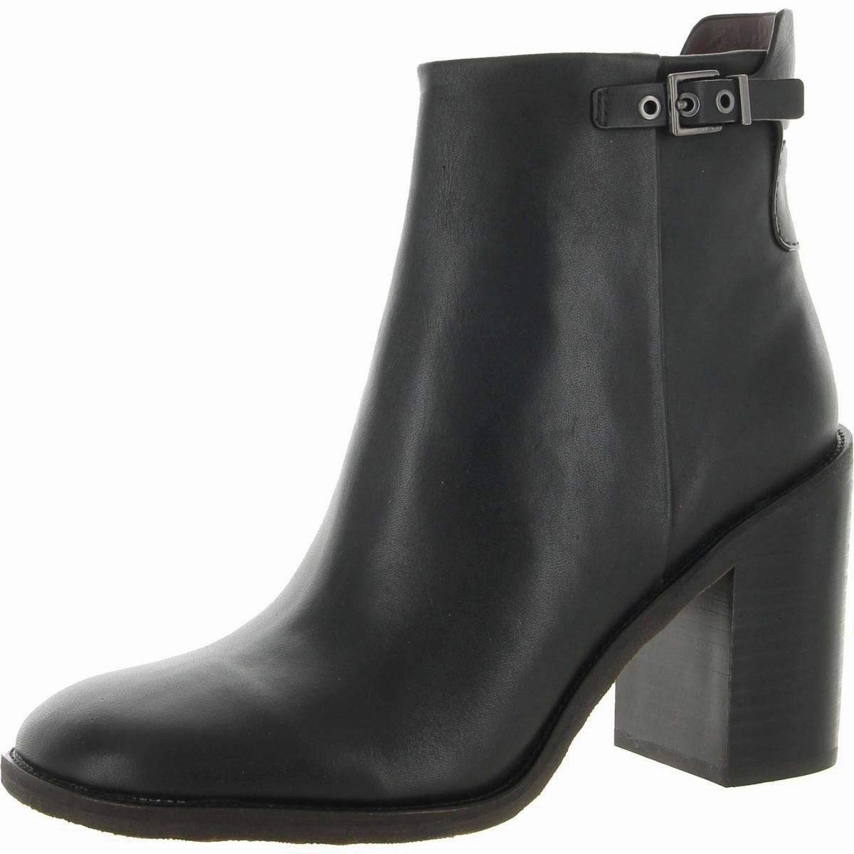 Rivet Womens Leather Block Heel Booties Canvas Upper