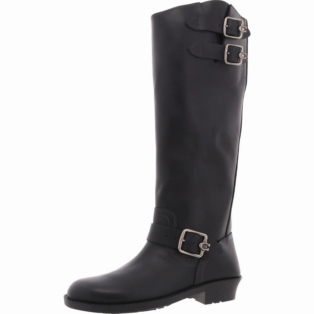 Womens Buckle Leather Mid-Calf Boots Washable Padded collar