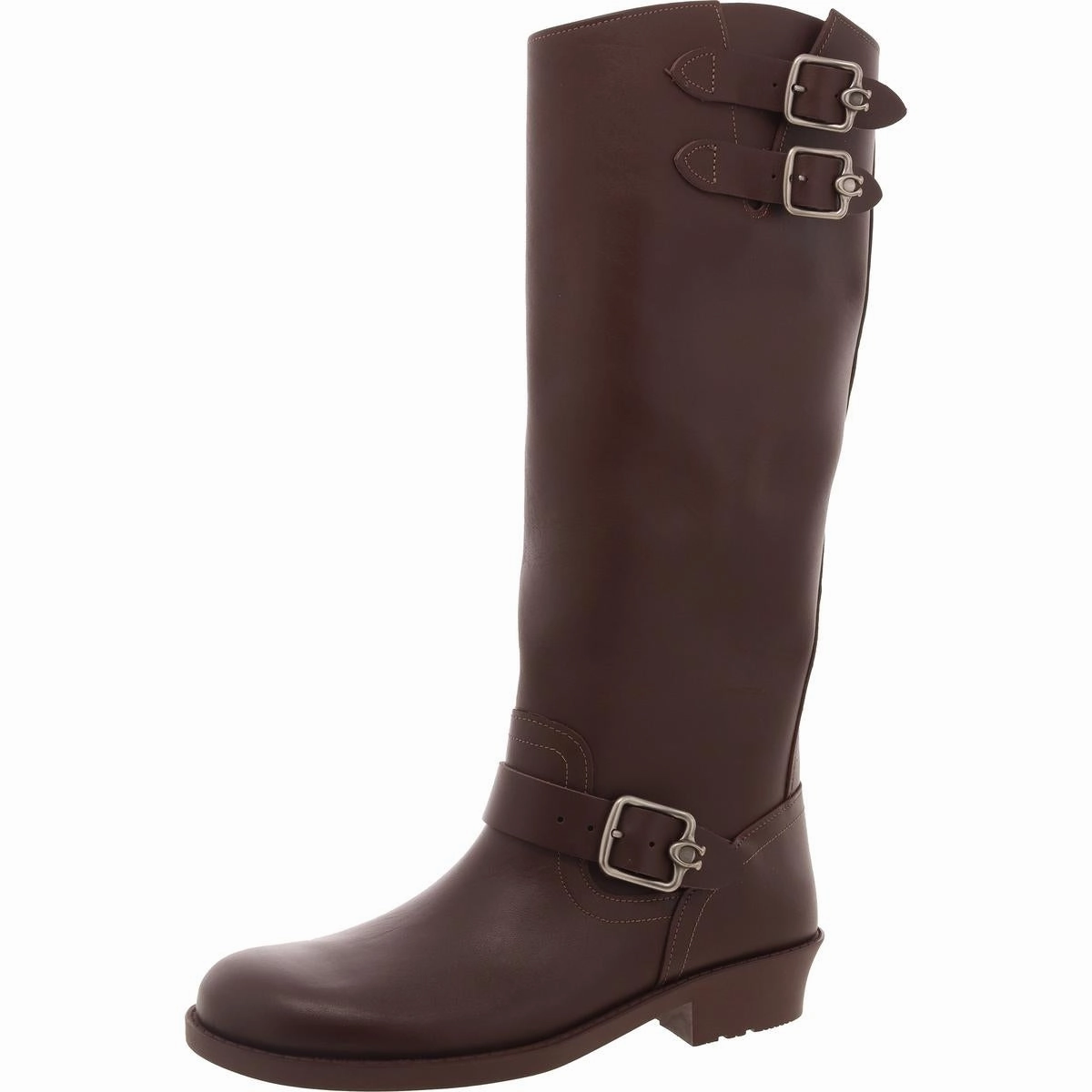 Modern Minimal Tread Pattern Womens Buckle Leather Mid-Calf Boots