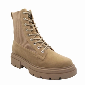 Journey Suede Combat Boots In Light Taupe Snake print Good elasticity