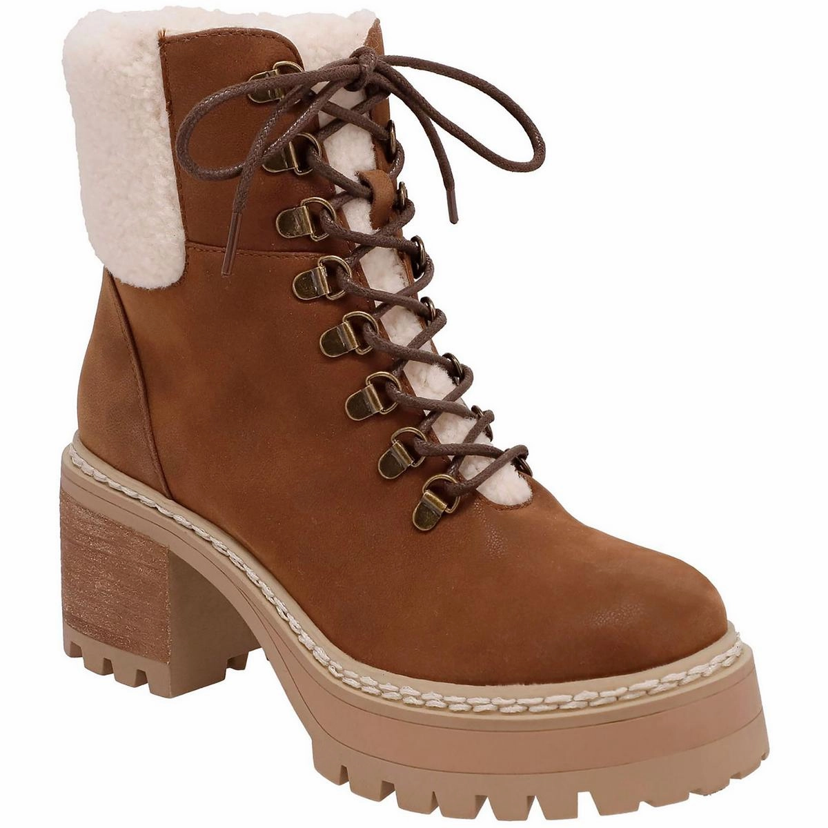 Tiler Womens Lace-Up Faux Leather Shearling Boots Fleece Soft