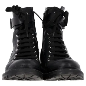 Boss Buckled Combat Boots in Black Leather Breathable Mountain Climber