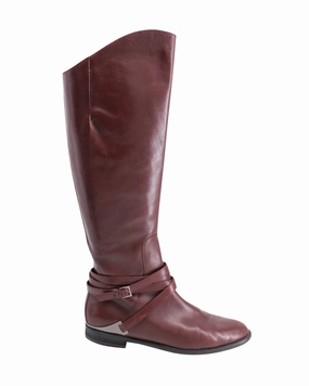 Philosophy Di Lorenzo Serafini Knee-High Flat Boots in Burgundy Leather Traction Grip