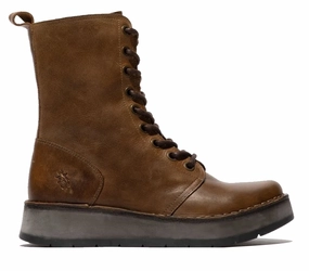 Fly London Womens Tan RAMI043 Casual Leather Lace-up Ankle Dress Boots Run Errand