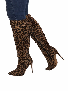 Mud Friendly Year Round Women's Leopard Knee High Boots In Brown Multi