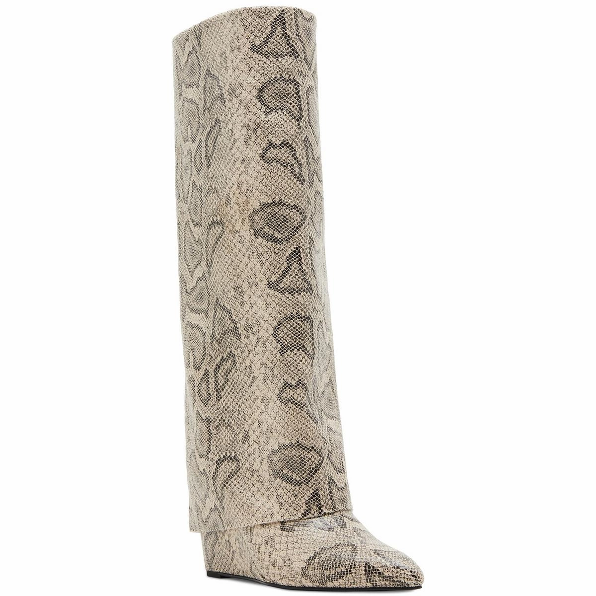 EVANNDER Womens Snake Print Textured Knee-High Boots Sleek Finish