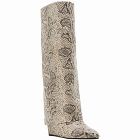EVANNDER Womens Snake Print Textured Knee-High Boots Sleek Finish