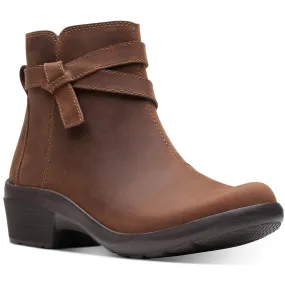 Angie Spice Womens Leather Stacked Heel Ankle Boots Comfortable Balance