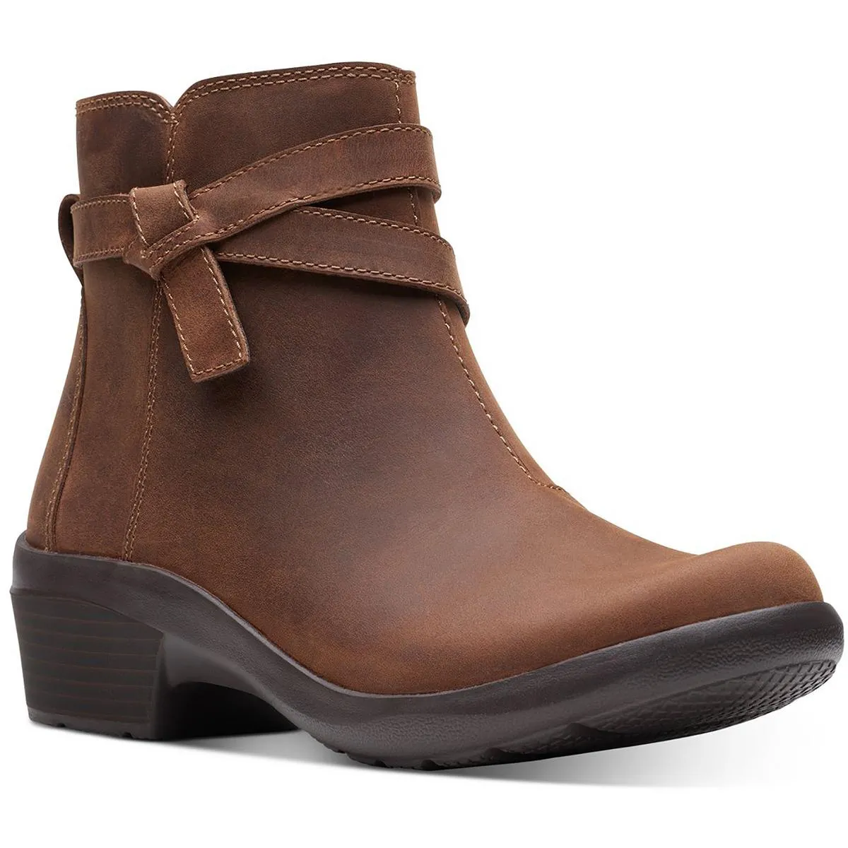 Angie Spice Womens Leather Stacked Heel Ankle Boots Dry Guard Comfortable fit