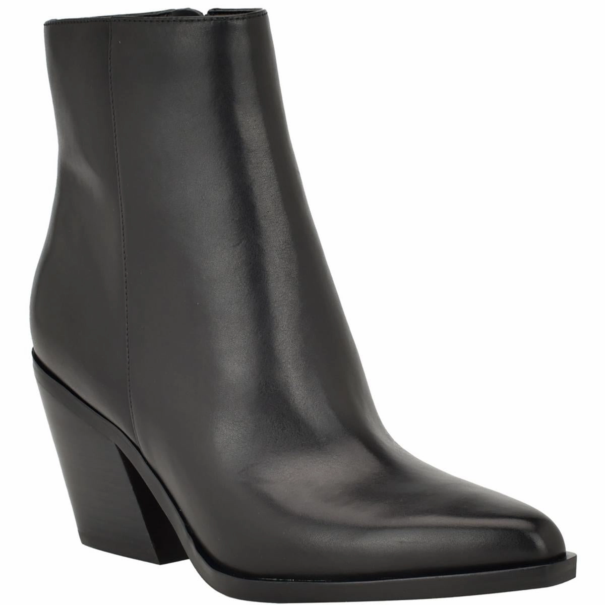 Fallone Womens Leather Block Heel Mid-Calf Boots Trendy Footwear
