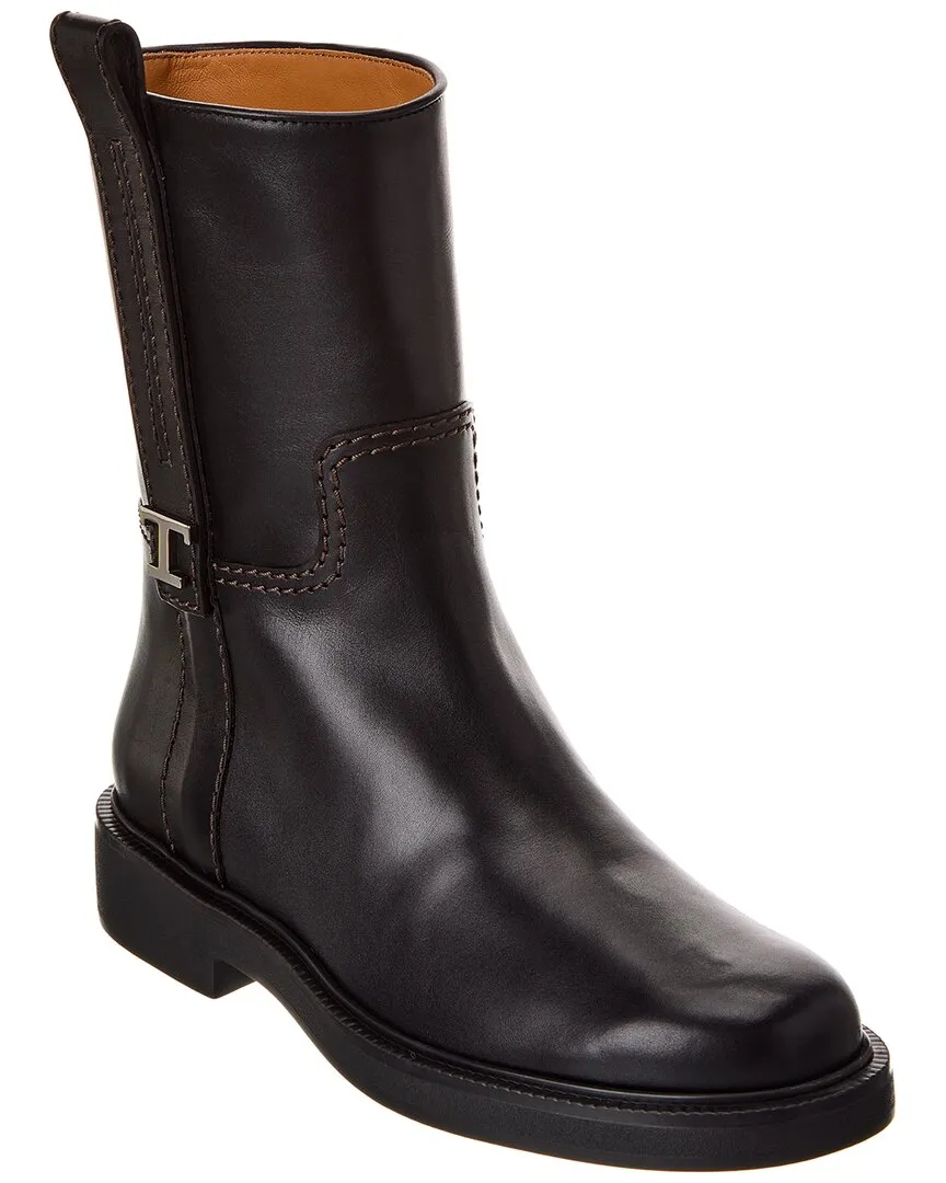 Metallic Accent Daily Comfort TOD??s T Logo Leather Boot