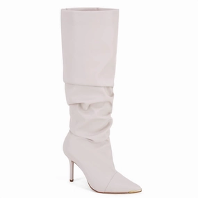 Women's Slouchy Boots With Pointy Toe In White Protective Finish Mountain Climber Soft Material