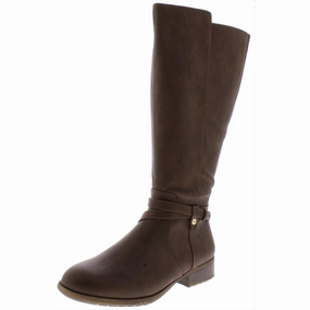 Xtrovert Womens Faux Leather Wide Calf Riding Boots Flexible Frame Outdoor Explorer Anti Friction