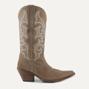 Women's Tessa Leather Cowgirl Boots In Beige Dust Guard Zip Fast