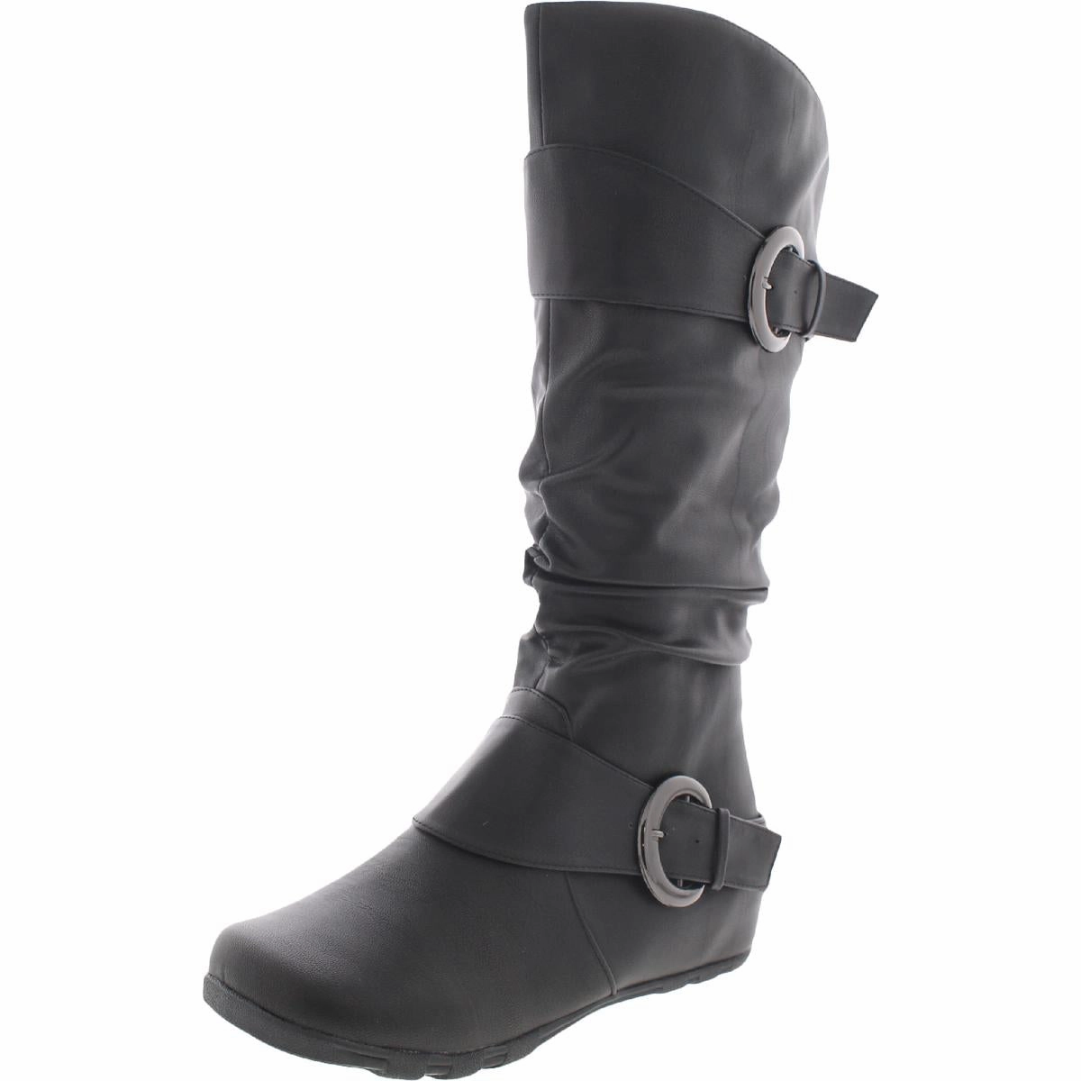 Paris Womens Faux Leather Wide Calf Knee-High Boots Slip Resistant Eco Material Morning Walk