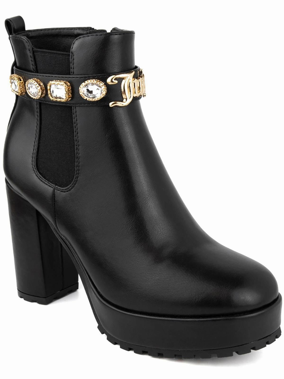 Comfortable Stretch Secure Strap Python Womens Faux Leather Embellished Chelsea Boots