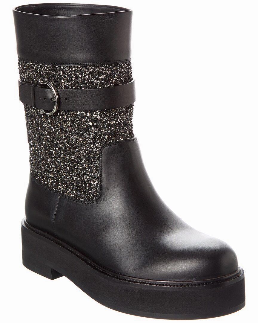 Soft Padding Ferragamo Ean Leather & Glitter Boot