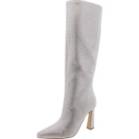 Shayna-R Womens Rhinestone Pull On Knee-High Boots Durable Look