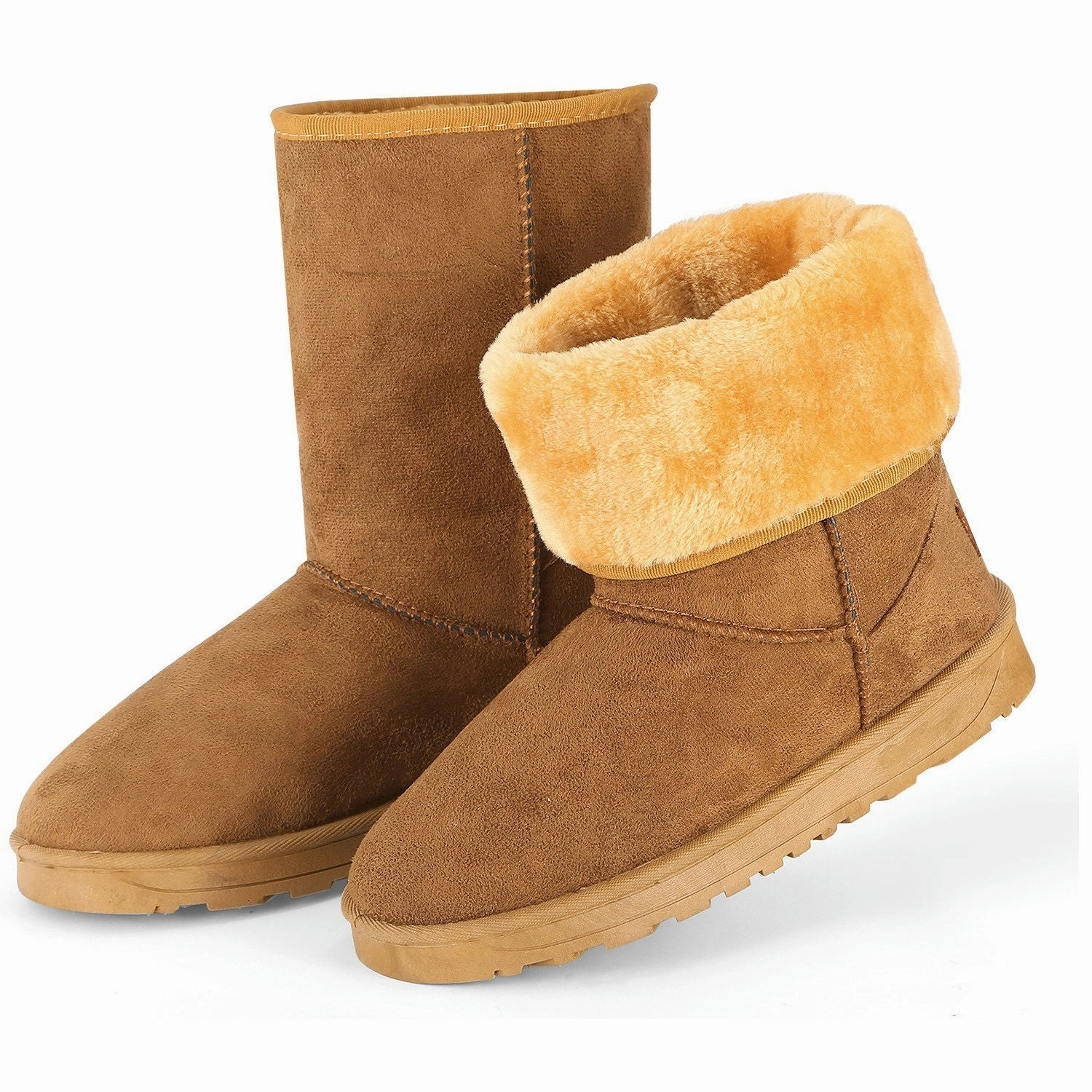 Women Ladies Snow Boots Waterproof Faux Suede Mid-Calf Boots Fur Warm Lining Shoes High Lift Elastic Collar