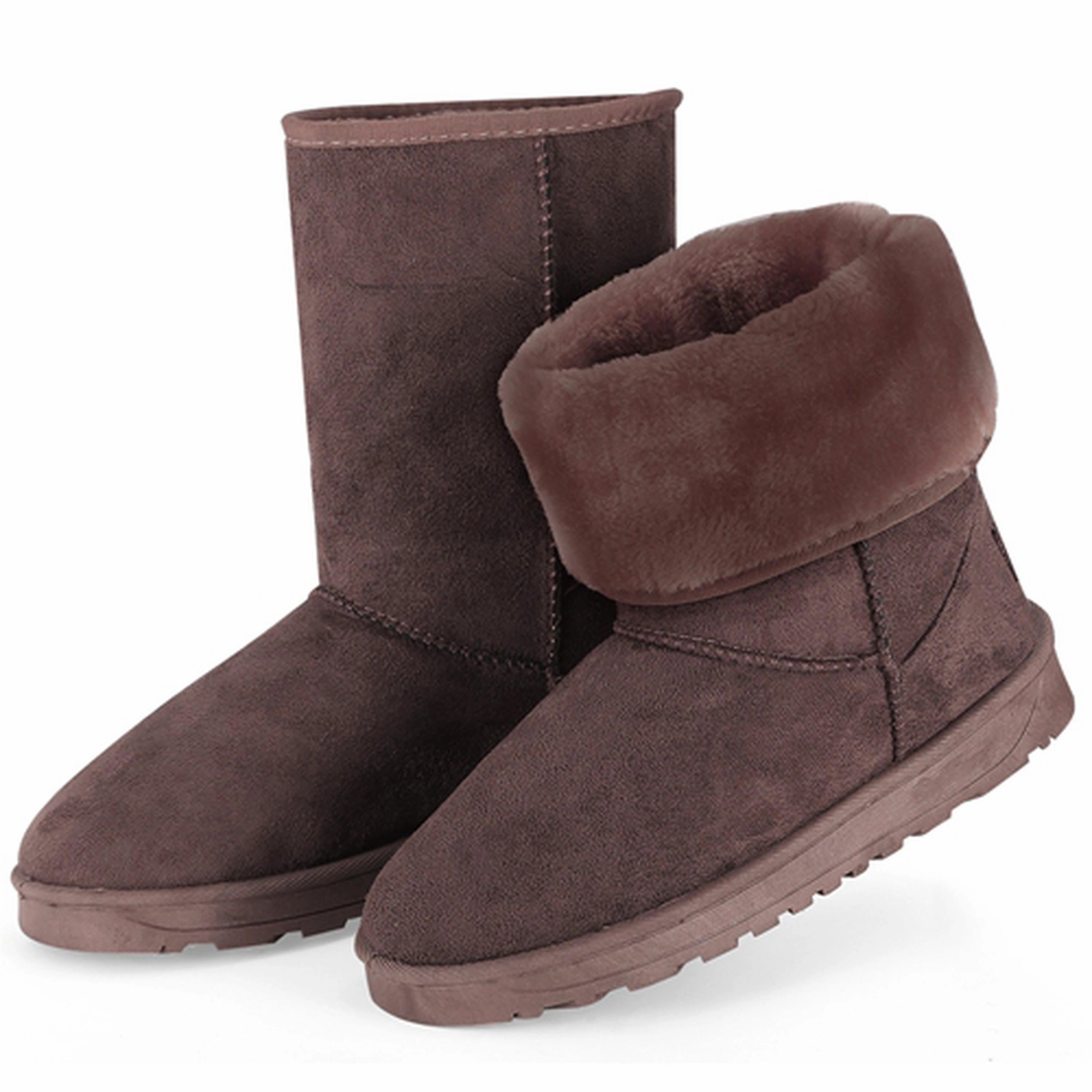 Padded Liner Women Ladies Snow Boots Waterproof Faux Suede Mid-Calf Boots Fur Warm Lining Shoes