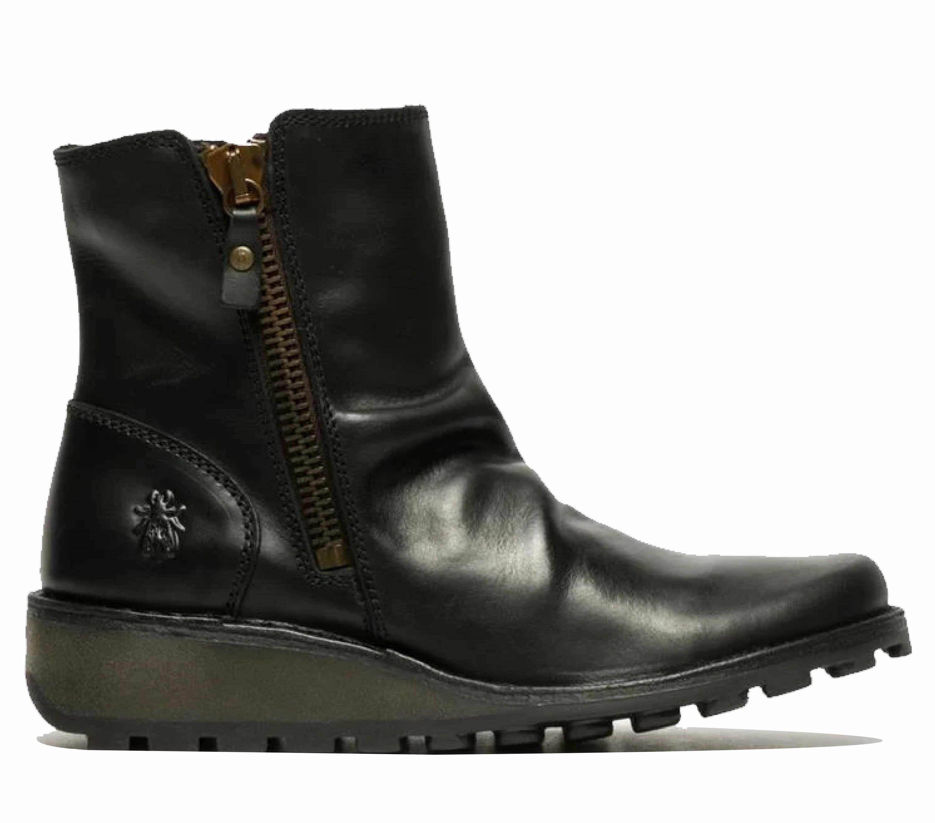 Fly London Womens Black MON944 Leather Wedge Heel Ankle Zip Up Chelsea Boots Cold resistant Water Wall