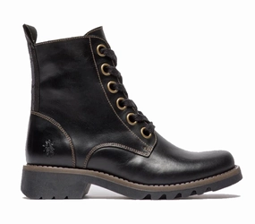 Slip Resistant Hiking Trails Fly London Womens Black RAGI539 Casual Rug Leather Lace-up Ankle Boots