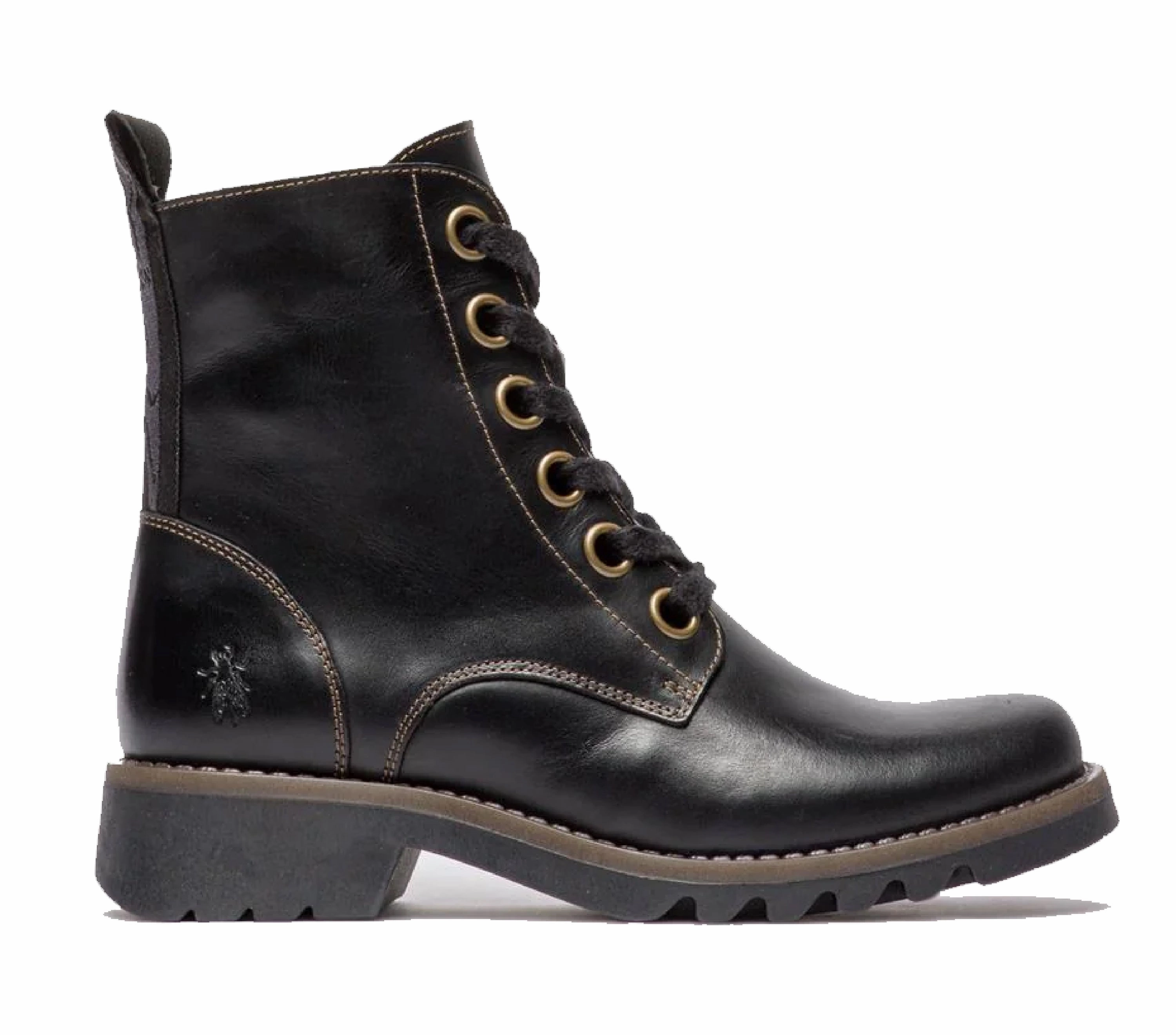 Slip Resistant Hiking Trails Fly London Womens Black RAGI539 Casual Rug Leather Lace-up Ankle Boots