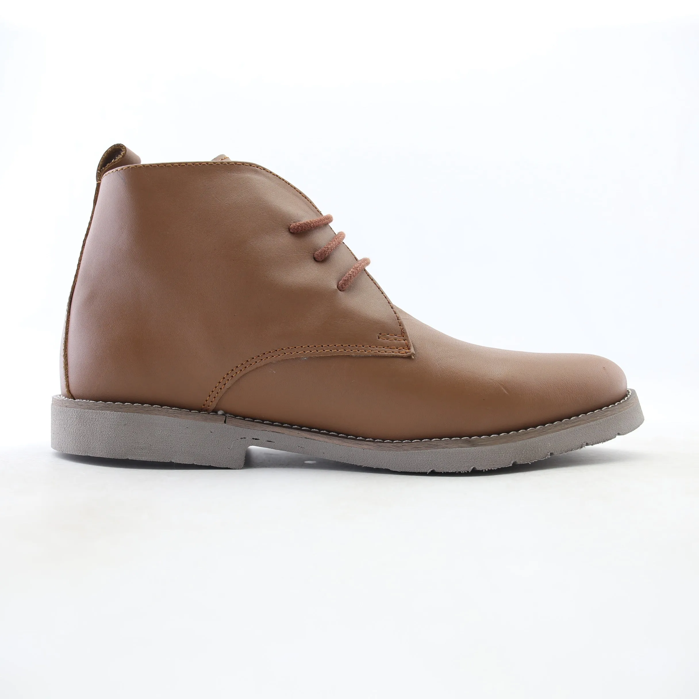 Capital Footwear - LEATHER PLAIN-TOE BOOT - Light Brown Lace Closure Good Grip
