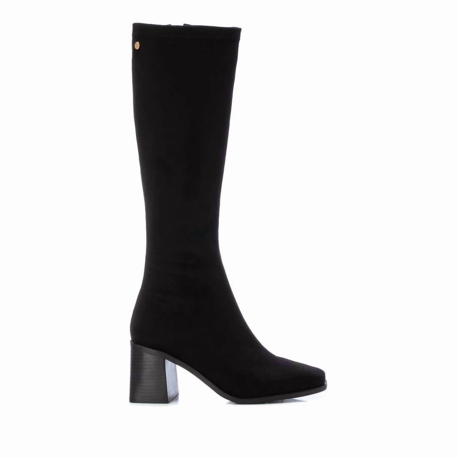 Women's Soft Suede Boots In Black Feather Light Cold Climate Bold Heel
