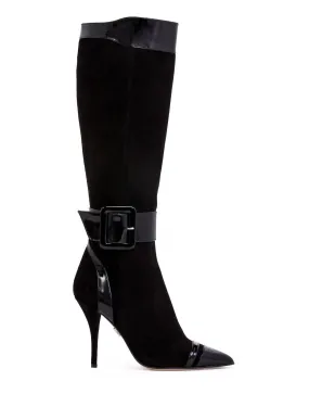 Leather Material Alexis Boots In Black Suede