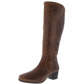 Indoor Fashionable Comfort FORTUNE Womens Studded Leather Knee-High Boots