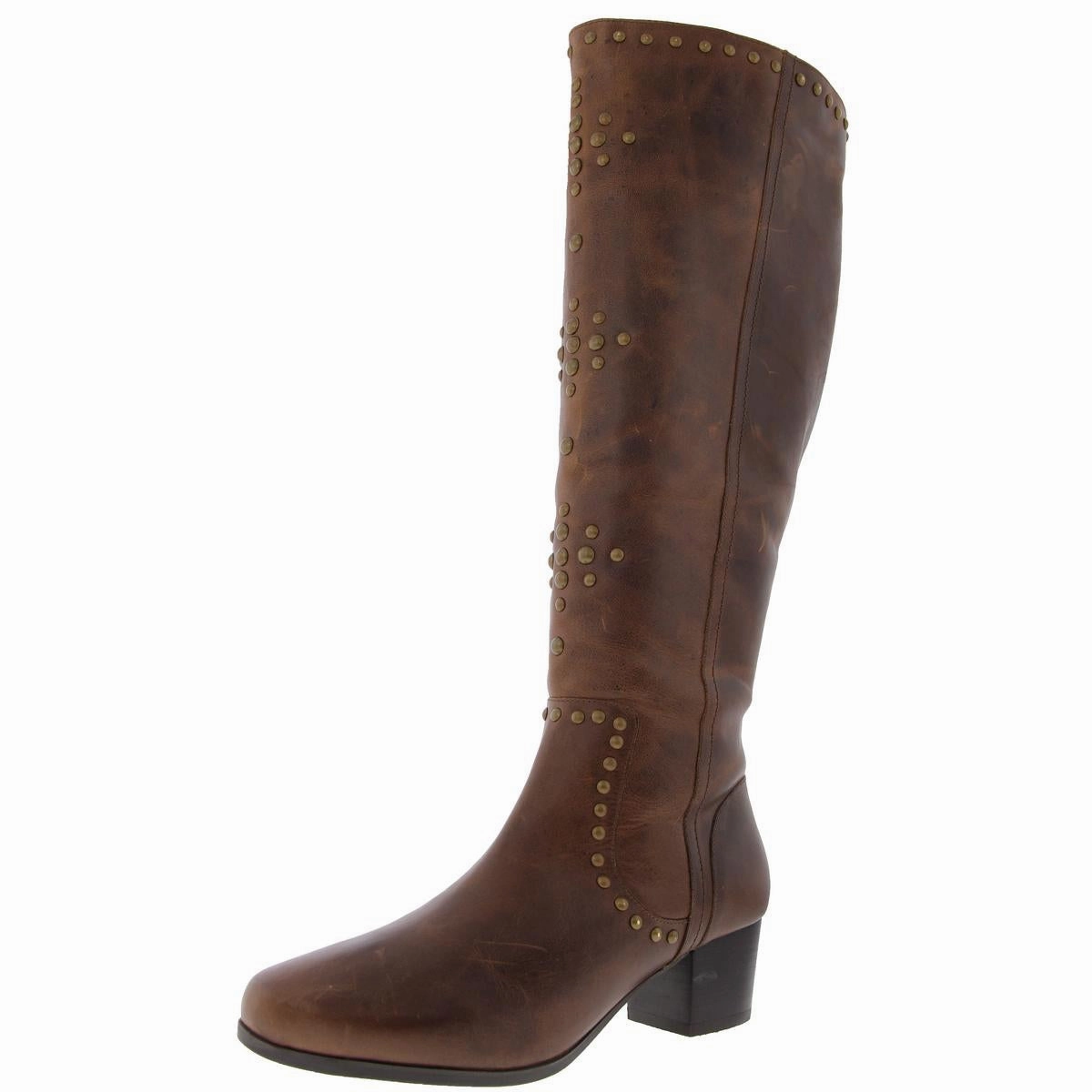 Indoor Fashionable Comfort FORTUNE Womens Studded Leather Knee-High Boots