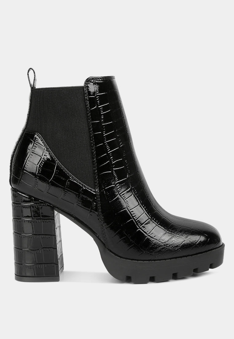 Slip Resistant Sole foxy faux leather croc chelsea boots