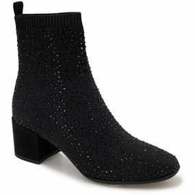 Rida Stretch Jewel Womens Rhinestone Ribbed Knit Ankle Boots Arctic Cold Snow Day