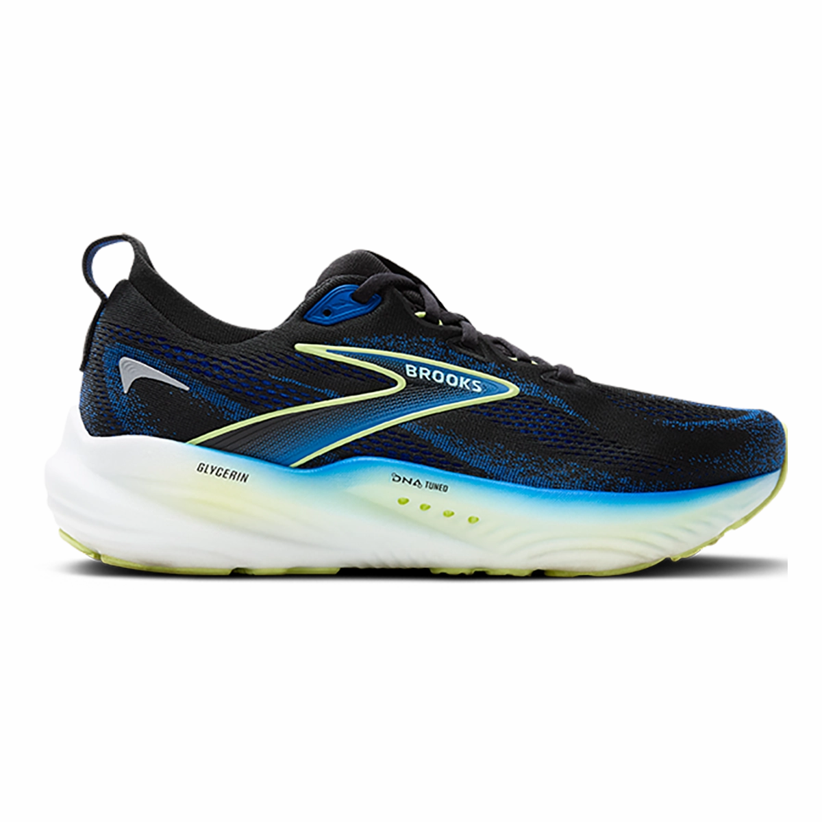 wide toe - box Brooks Glycerin 22 Black - Cobalt - Neo Yellow