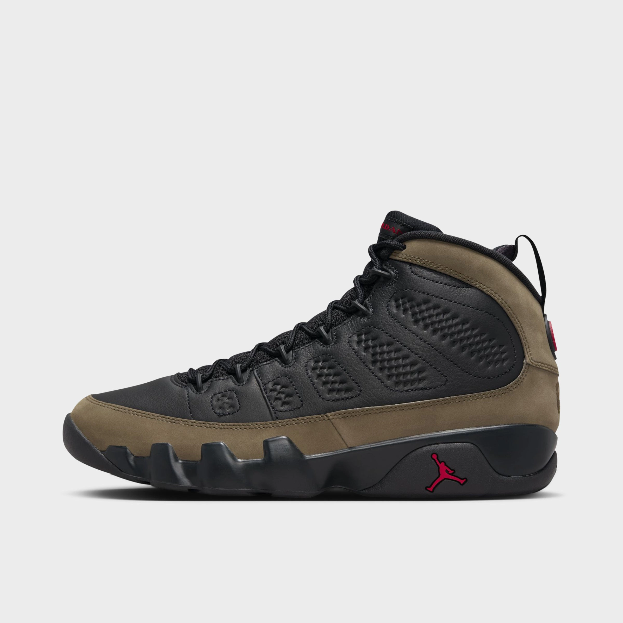 Sharp Response Jordan 9 Retro Black / True Red - Light Olive